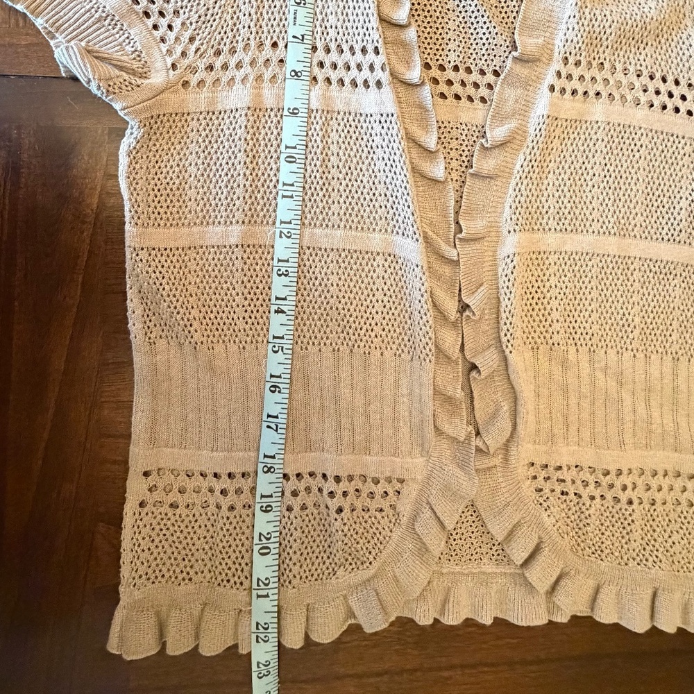 NWT AGB Tan Knit Crochet Ruffle Puff Sleeve, Size Large - Picture 14 of 14